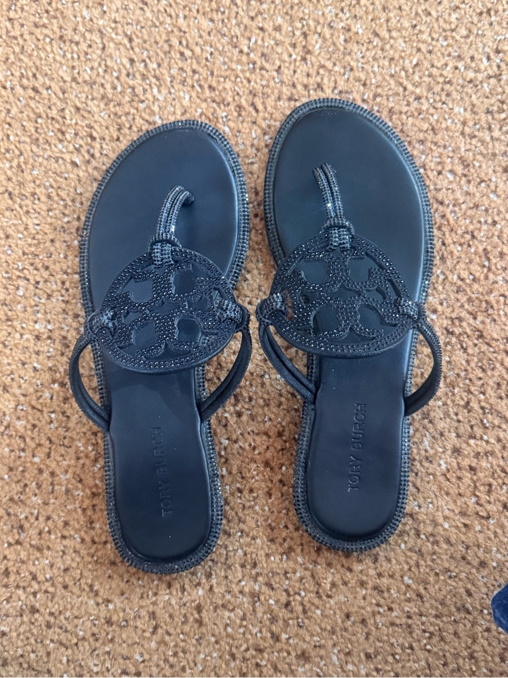 Tory Burch Black Miller Logo Thong Sandals